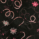 Siatka elastyczna PINK FLOWERS – haftowana siatka z cekinami
