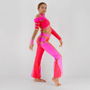 Strój turniejowy do disco dance Neon Gold dla dziewczynki w neonowym różu, koralu i złocie.