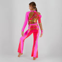 Strój turniejowy do disco dance Neon Gold dla dziewczynki w neonowym różu, koralu i złocie.