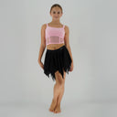 Top taneczny Corset Velvet Pink dla dziewczynki w pudrowym różu, z weluru i z wstawkami z siatki imitującymi gorset.