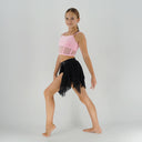 Top taneczny Corset Velvet Pink dla dziewczynki w pudrowym różu, z weluru i z wstawkami z siatki imitującymi gorset.