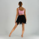 Top taneczny Corset Velvet Pink dla dziewczynki w pudrowym różu, z weluru i z wstawkami z siatki imitującymi gorset.
